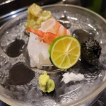 日本料理 晴山 - 造里　車海老 アオリイカ マコガレイの味噌漬け