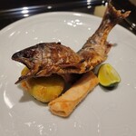 日本料理 晴山 - アマゴ揚げ ばちこの春巻 空豆コロッケ