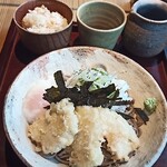 Itasoba Kaoriya - 鶏天と温玉のぶっかけ蕎麦