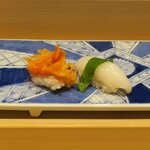 Sushitaka Shimotakaido Asahizushi Souhonten - ヤリイカと赤貝