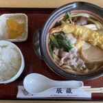 辰蔵 - 大えび天の特製鍋焼きうどん♬(ﾗﾝﾁﾀｲﾑ小ライス付)1100円