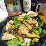 上州屋 - 豚バラなすピーマンガーリック炒め定食Ｗ1500円