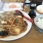 めんきち - 料理写真:本日はちょっと変わり種、あんかけ焼きそばとライス（卵かけご飯）にしました。