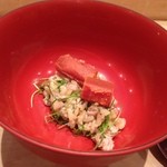 三谷 - ★10　しっかりと火入れした（生ではない）ねぎとろを赤酢のシャリをあえたもの、の上にカラスミのステーキ