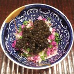 京天神 野口 - ●蒸しアワビ、ボタンエビ、キャビア