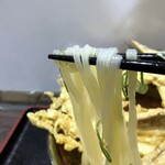 大地のうどん - ◆麺はツヤと適度なコシがあり、滑らか食感。この麺好きです。 汁は少し塩が強いように感じましたが、これは塩分を余り必要としない私の年齢のせいかも。(@@;)