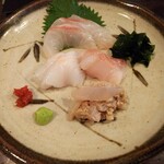 金町製麺 - 刺身盛（肝和えなど）