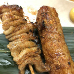 居酒屋 晩頂 - 皮につくね　タレで七味を降って