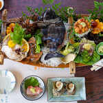 うに清 - 2021.5 活魚料理船盛り、金目鯛お造り、さざえつぼ焼、いかの塩辛