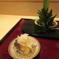 銀座 しのはら - 鮑・平貝　独活・茗荷　加減酢ジュレ