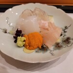 馬車道 大かわ - マコ鰈、アオリイカ、赤ウニ、ミル貝