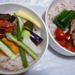 東京割烹 てるなり - 日替わりの野菜カレー（左）鴨カレー（右）カレーソースは別添えです