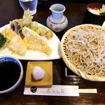 更科 - 更科 ＠佐野 しらが大根そば ７００円、かわはぎ・いとより・季節の野菜天 計８３０円