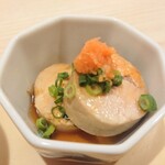 季節料理と地酒 裕 - お通しで提供されるアン肝◎自家製ポン酢が中中。