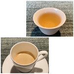 蒼 - 上：台湾の金萱茶　赤座海老のビスクの濃厚な味を楽しみましたからここで一度リセットします。
      
      下：食後のエスプレッソです。