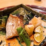 Kasumitei Matsubara - ⚫焼物（旬魚の炭火焼）「のどぐろ魚焼き　賀茂茄子肝ミソ焼き」
