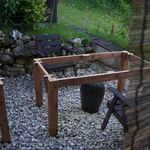 海坐 - 天気の良い日は、外でアグー豚のあぶり焼き。