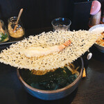 Teuchi udo mm arugame watanabe - 丼から、はみ出るくらいの木の葉型えび天
