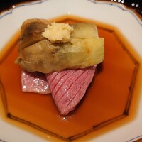 肉屋 田中 - 松阪牛のサーロインのしゃぶしゃぶと京都の丸茄子