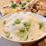 Nenrindou - 鶏唐揚げランチ(\1,500)　豆ご飯