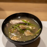 うを徳 - 2021.5 蓴菜鍋（出汁は鶏肉、鰹節、昆布、具材は蓴菜、舞茸、芹、明石の鯛）