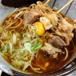 元祖美唄やきとり 福よし - もつそば串３本
