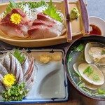 焼蛤 浜茶屋 向島 - 【2021/5】刺身(いわし、かんぱち)+蛤味噌汁