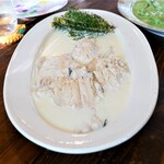 ラ・カーサ・ディ・テツオ オオタ - 『唐松新芽の岩魚蒸し焼きとサワークリーム、よもぎのペリメニ』