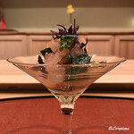 御料理 寺沢 - 甘海老昆布〆と花山葵の御浸し