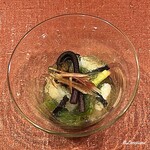 御料理 寺沢 - 甘草､蕨､墨烏賊､針茗荷の酢物