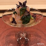 御料理 寺沢 - 甘海老昆布〆と花山葵の御浸し