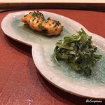 御料理 寺沢 - 桜鱒木の芽焼と蘿蔔胡麻和え