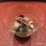 御料理 寺沢 - 甘草､蕨､墨烏賊､針茗荷の酢物