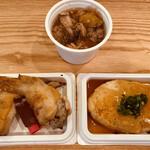 Shinanoya Purasu - 手羽先餃子　¥270- 豆腐ハンバーグ　¥180- もつ煮込み　¥180-