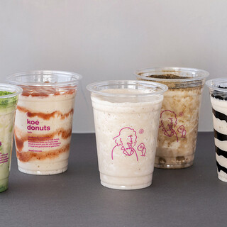 Complete lineup including organic banana juice, strawberry and matcha