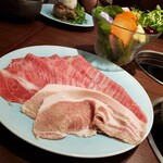 Shabushabu Shoutaian - 厳選松阪牛のしゃぶ御膳
                        (松阪牛、千葉県産多古豚、野菜盛り、三種の小鉢、ご飯、椀物、選べるソフトドリンク付き)