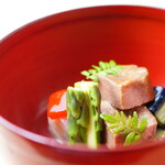 Soba Kaiseki Tachi Aigawa Yoshidaya - 牛タンと夏野菜の炊き合わせ