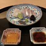 まき村 - 真子鰈　縞鰺　しめり海苔　酢橘　山葵　醤油