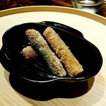 温石 - アスパラガスのおかき揚げ