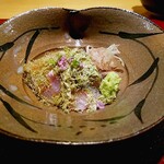 日本料理FUJI - 「黒ムツのお造り　茗荷と朧昆布」脂の乗った黒ムツの、余分な脂を朧昆布で抑える趣向。