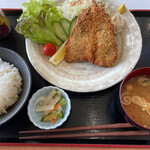 Shisaido Supa Marina Tembou Resutoran - 国産ホクホクアジフライ(1枚)定食 小盛 1190円。