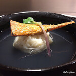 日本料理 新茶家 - 帆立真薯とバチコの椀物