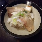 煮干結社 - 半ライス（鴨ラーメンのトッピングをのせて雑炊にしたもの）