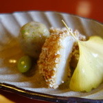 東京 芝 とうふ屋うかい - 里芋のホタテおかき揚げ