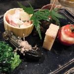 味乃 じゃんぼ - 【訪問３回目】先付（トマトやナスを使った前菜）