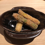 温石 - アスパラガスのおかき揚げ