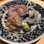 温石 - 当日仕立ての黒むつ！これなら寝かす必要はない！と感じる素晴らしい脂の乗りと旨味(^O^)／茗荷を巻いて食べるのも納得の味わいの力強さです！