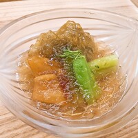 赤坂 菊乃井 - ⚫強肴「賀茂茄子　京隠元　蓮根煎り煮　青芋茎　針柚子」