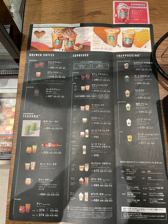 スターバックス チラシ コーヒーガイド メニュー