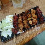 Sumibi Yakitori Taishou - きも2本、皮2本、鳥ねぎ2本